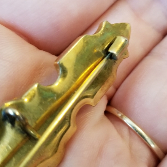 Antique brooch taille d'epargne bar pin gold tone Victorian - Picture 7 of 14